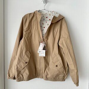 NWT Uniqlo Reversible Parka Ines la Fressange Beige Khaki Floral Jacket Hood L